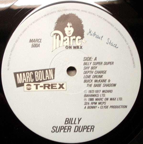 Marc Bolan & T.Rex - Billy Super Duper - Vinyl LP, Album, Reissue, UK 1985 (USED VG+)