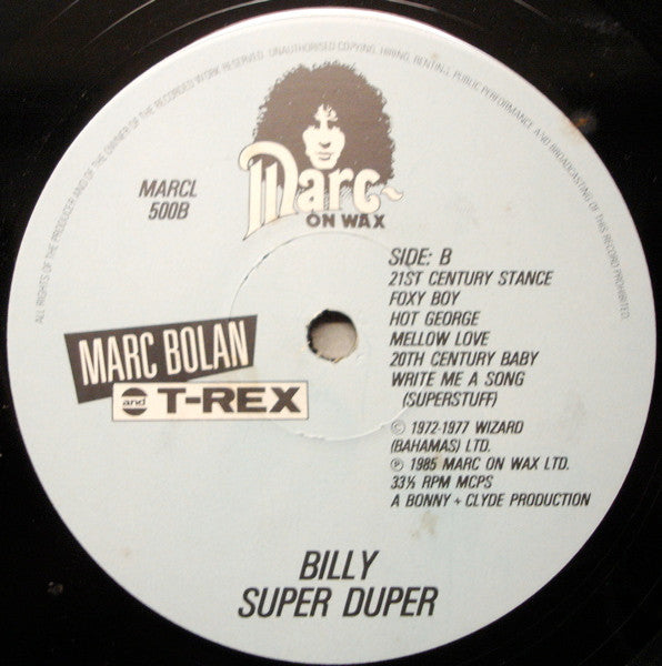 Marc Bolan & T.Rex - Billy Super Duper - Vinyl LP, Album, Reissue, UK 1985 (USED VG+)