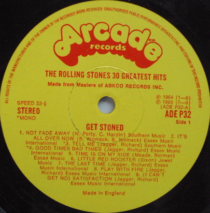 The Rolling Stones ‎– Get Stoned -  2 × Vinyl LP, Album, Compilation, Stereo, Mono, UK 1977 (USED VG)