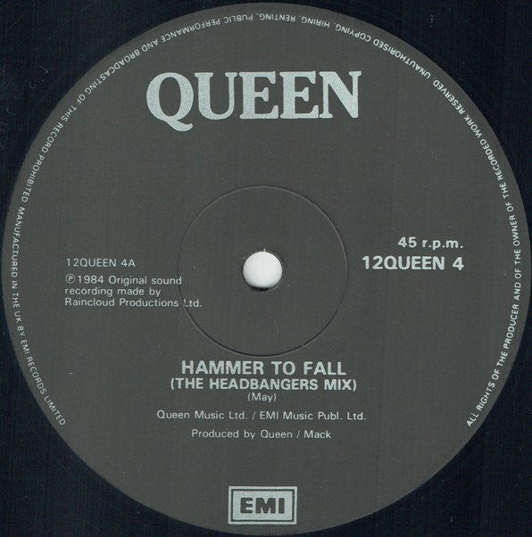 Queen ‎– Hammer To Fall - Vinyl 12", 45 RPM, Single, Stereo, UK 1984 (USED VG)