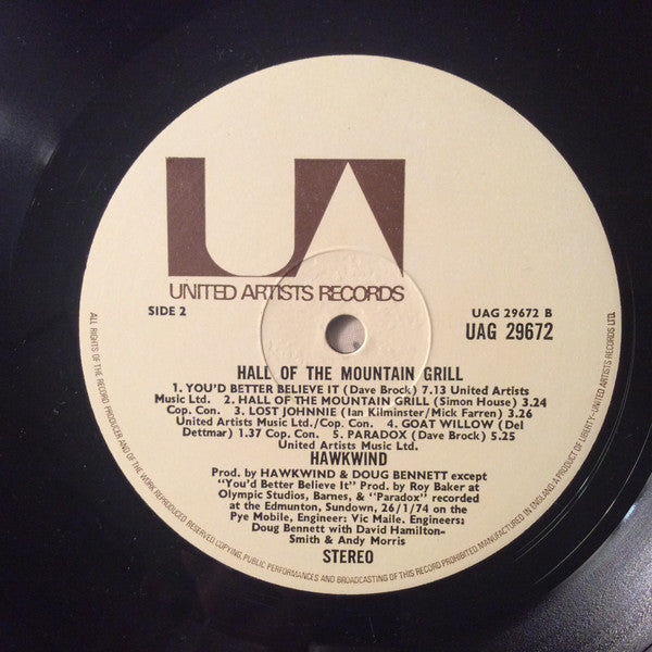 Hawkwind ‎– Hall Of The Mountain Grill - Vinyl LP, Album, Stereo, UK 1974 (USED VG+)