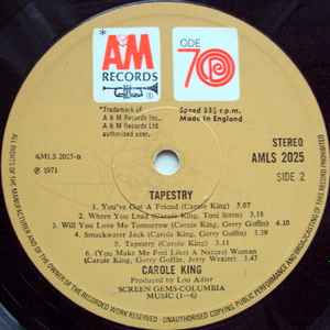 Carole King ‎– Tapestry - Vinyl LP, Album, UK 1971 (USED VG+)