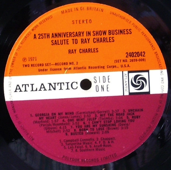 Ray Charles – A 25th Anniversary In Show Business Salute To Ray Charles - 2 x Vinyl LP, Compilation, Stereo, Gatefold, UK 1971 (USED NM)