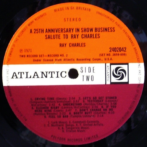 Ray Charles – A 25th Anniversary In Show Business Salute To Ray Charles - 2 x Vinyl LP, Compilation, Stereo, Gatefold, UK 1971 (USED NM)
