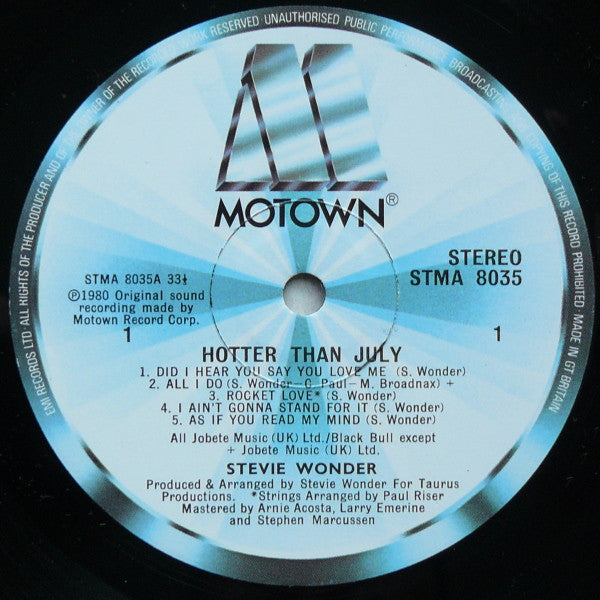 Stevie Wonder - Hotter Than July - Vinyl LP, Album, Stereo, 1980 (USED VG+)