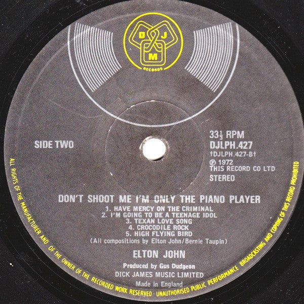 Elton John ‎– Don't Shoot Me I'm Only The Piano Player - Vinyl LP, Album, Stereo, Gatefold, UK 1973 (USED VG+)