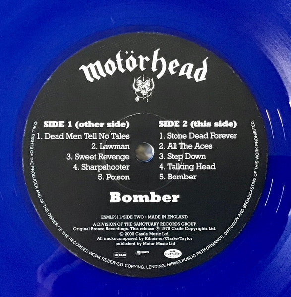 Motörhead - Bomber - Vinyl LP, Album, Limited Edition Blue Vinyl, Re-Issue, 2000, (USED VG+)