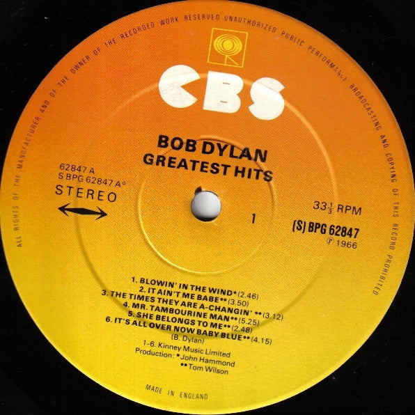 Bob Dylan – Greatest Hits - Vinyl LP, Compilation, Reissue, Stereo, UK (USED VG+)