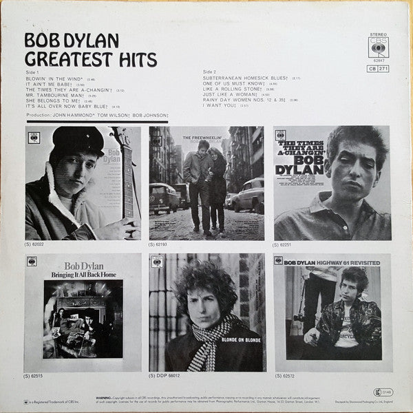 Bob Dylan – Greatest Hits - Vinyl LP, Compilation, Reissue, Stereo, UK (USED VG+)