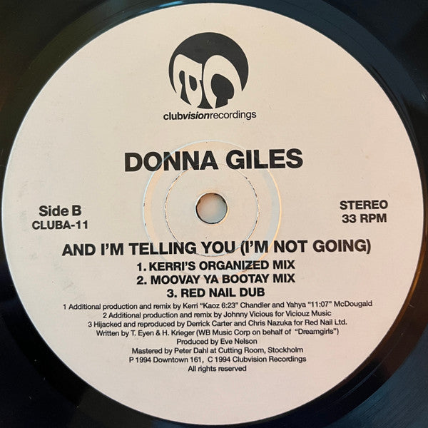 Donna Giles ‎– And I'm Telling You (I'm Not Going) - Vinyl 12", 33 ⅓ RPM, Single, 1994 (USED VG)