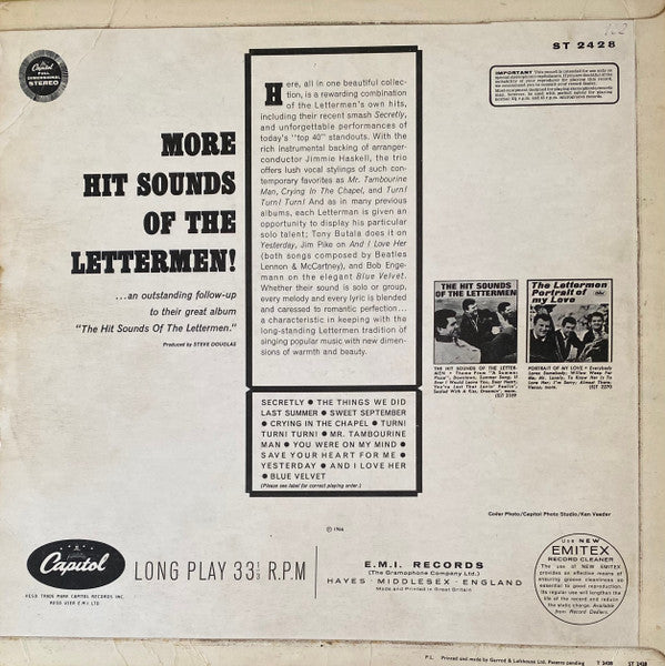 The Lettermen – More Hit Sounds Of The Lettermen! - Vinyl LP, Stereo, UK 1966 (USED VG)