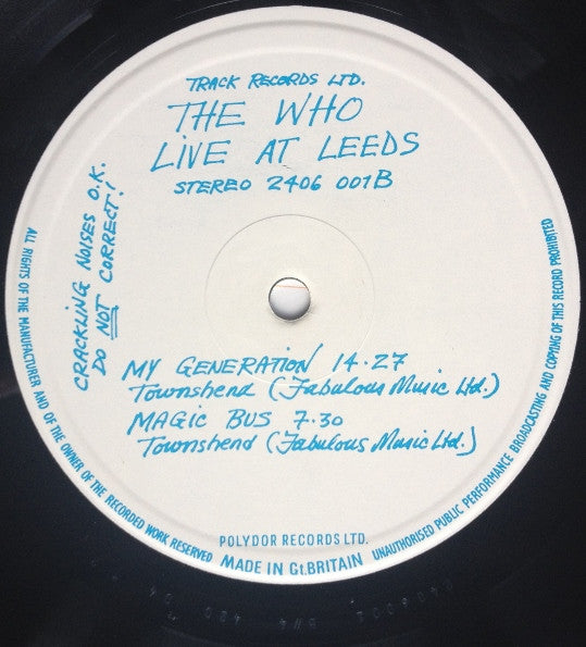 The Who ‎– Live At Leeds - Vinyl,LP, Album, Reissue, Repress, Stereo, Red Lettering, UK (USED VG+)