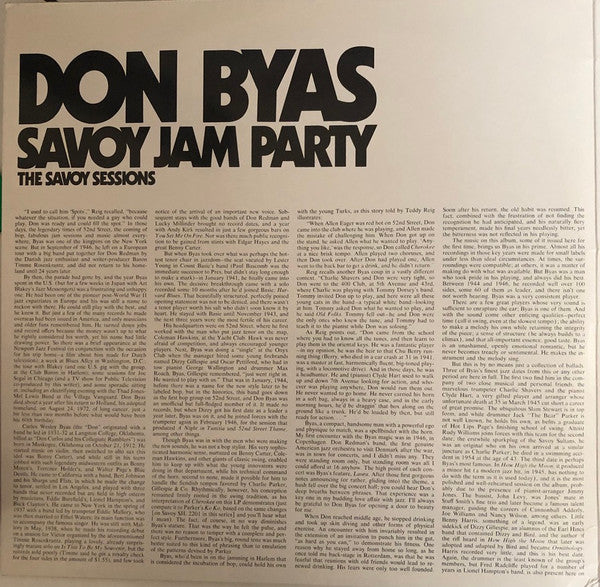 Don Byas -Savoy Jam Party - 2 x Vinyl LP, Compilation, Reissue, 1984 (USED NM)