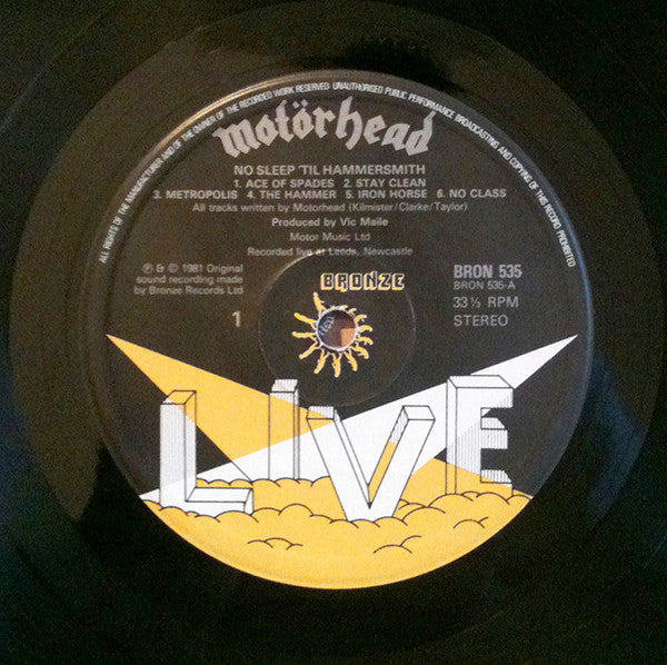 Motörhead – No Sleep 'til Hammersmith - Vinyl LP, Album, Stereo, 'Live' Labels, UK 1981 (USED VG+)