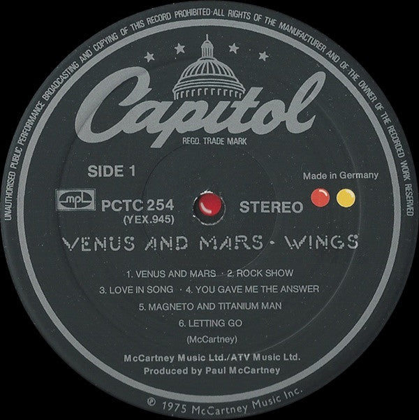 Wings ‎– Venus And Mars - Vinyl LP, Album, German Pressing, UK 1975 (USED VG+)