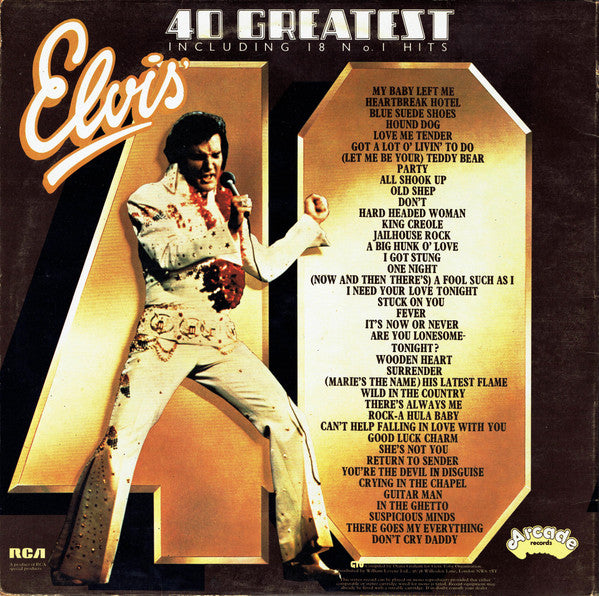Elvis ‎– 40 Greatest Hits - 2 × Vinyl LP, Compilation, Reissue, Stereo, Mono, Gatefold, Blue Label, UK 1975 (USED VG)