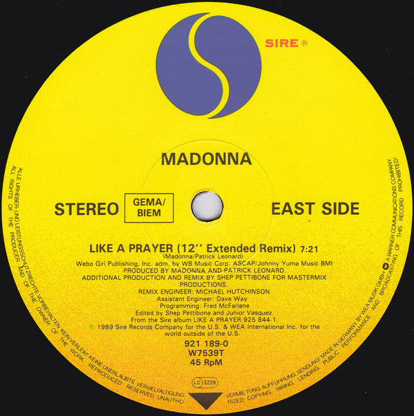 Madonna ‎– Like A Prayer - Vinyl 12", 45 RPM, Single, Stereo, UK 1989 (USED VG)