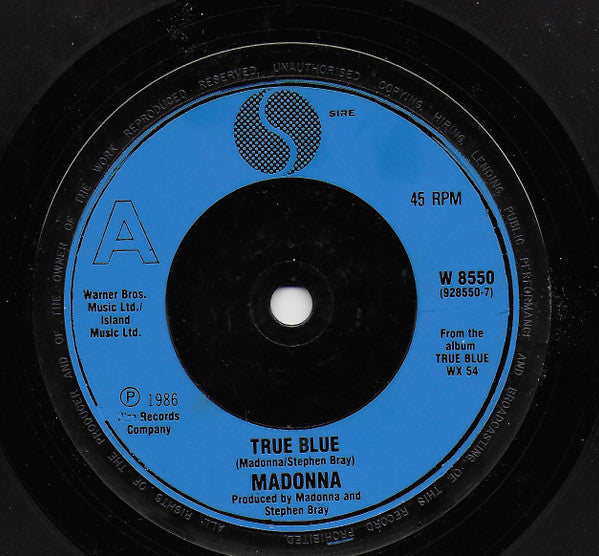 Madonna ‎– True Blue (Remix) - Vinyl 7", 45 RPM, Single, Blue Injection Labels, UK 1986 (USED VG)