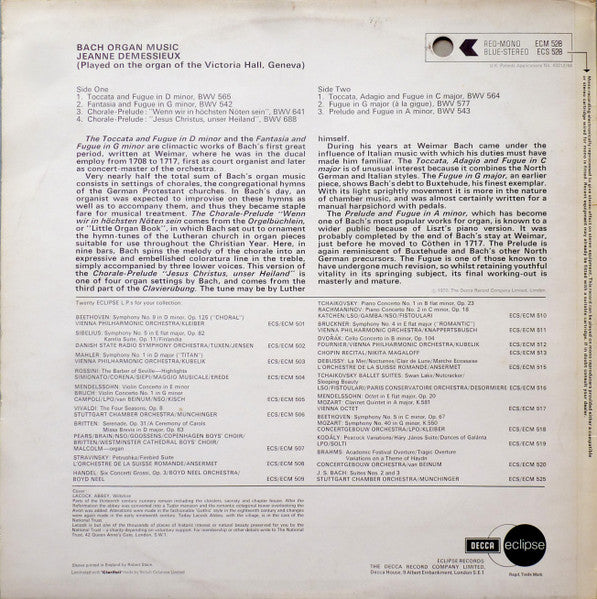Bach, Jeanne Demessieux – Bach Organ Music - Vinyl LP, Compilation, Reissue, Remastered, Stereo, UK 1970 (USED VG+)
