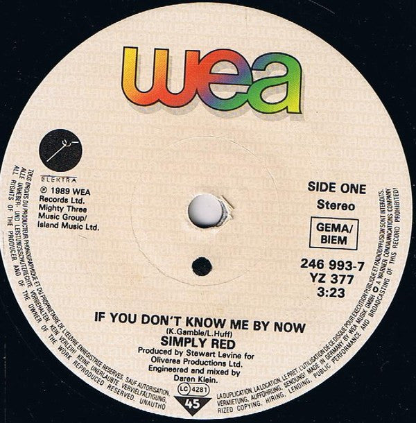 Simply Red ‎- If You Don't Know Me By Now - Vinyl 7", 45 RPM, Single, Stereo, 1989 (USED NM)