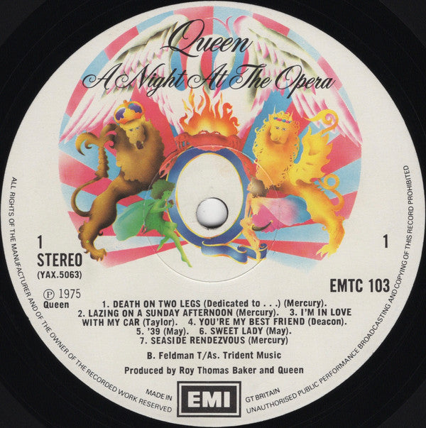 Queen ‎– A Night At The Opera - Vinyl LP, Album, Stereo, Embossed Gatefold, UK 1975 (USED VG)
