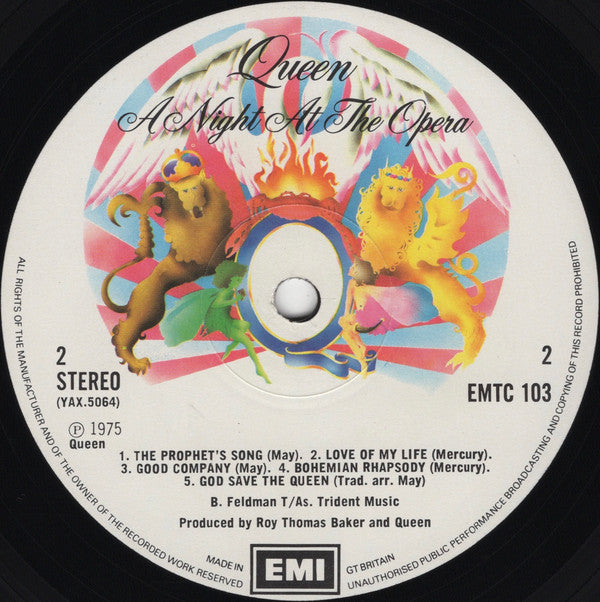 Queen ‎– A Night At The Opera - Vinyl LP, Album, Stereo, Embossed Gatefold, UK 1975 (USED VG)