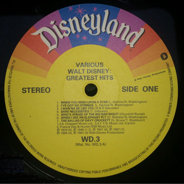 Various ‎– Walt Disney's Greatest Hits - Vinyl LP, Compilation, Germany 1983 (USED VG)