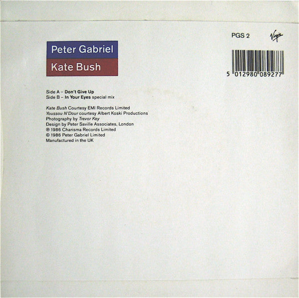 Peter Gabriel, Kate Bush ‎- Don't Give Up - Vinyl 7", 45 RPM, Single, UK 1986 (USED NM)