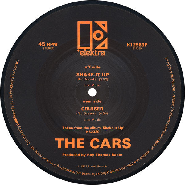 The Cars ‎– Shake It Up / Cruiser - Vinyl 7", 45 RPM, Picture Disc, Single, Orange Artwork, UK 1982 (USED NM)