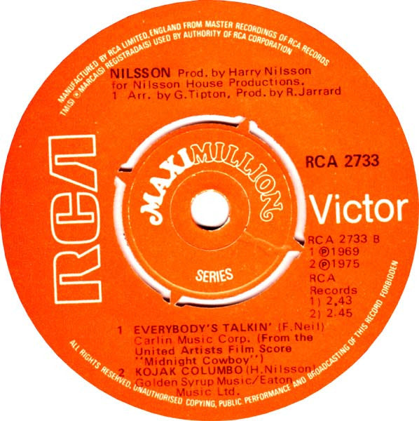 Nilsson ‎– Without You - Vinyl 7", 45 RPM, Maxi-Single, Push-out Centre, UK 1976 (USED NM)