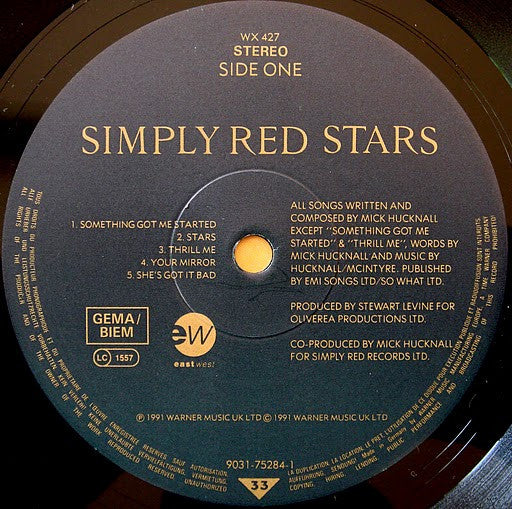 Simply Red - Stars - Original 1991 Pressing - Vinyl LP, Album, Stereo (USED VG+)