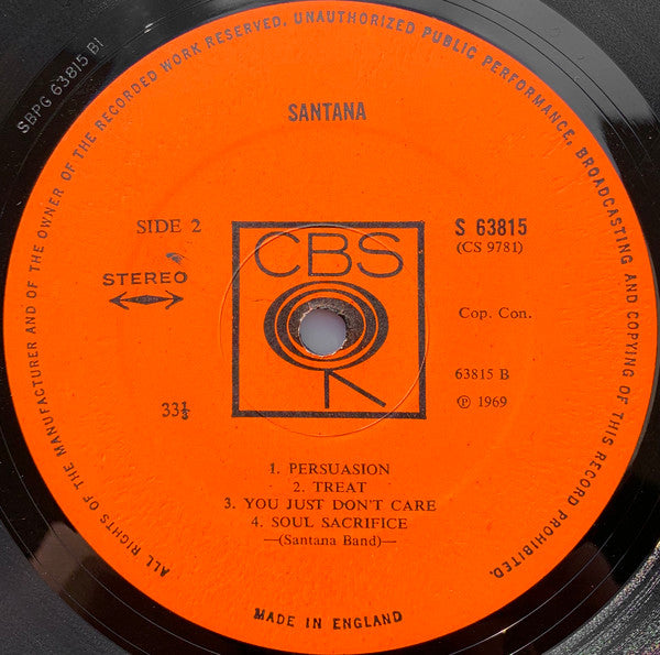 Santana ‎– Santana - Vinyl LP, Album, Stereo, Laminated, UK 1969 (USED VG+)