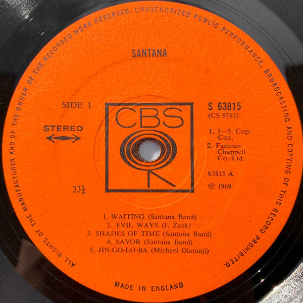 Santana ‎– Santana - Vinyl LP, Album, Stereo, Laminated, UK 1969 (USED VG+)