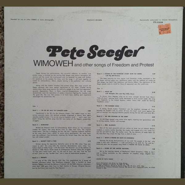 Pete Seeger ‎– Wimoweh And Other Songs Of Freedom And Protest - Vinyl, LP, Compilation, US 1968 (USED 1968)