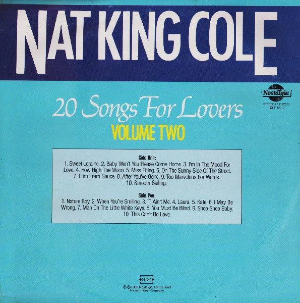 Nat King Cole – 20 Songs For Lovers Volume Two - Vinyl LP, Compilation, Stereo, Switzerland 1985 (USED VG+)