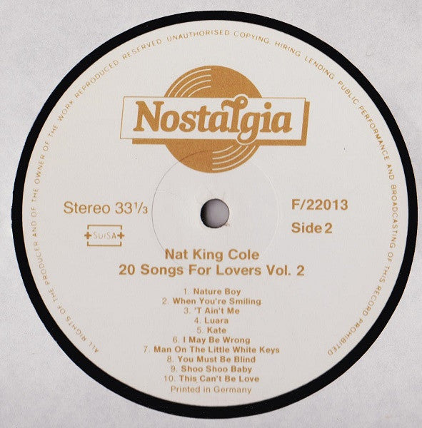 Nat King Cole – 20 Songs For Lovers Volume Two - Vinyl LP, Compilation, Stereo, Switzerland 1985 (USED VG+)