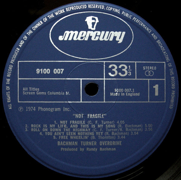 Bachman-Turner Overdrive ‎– Not Fragile - Vinyl LP, Album, Stereo, Gatefold, UK 1974 (USED VG)