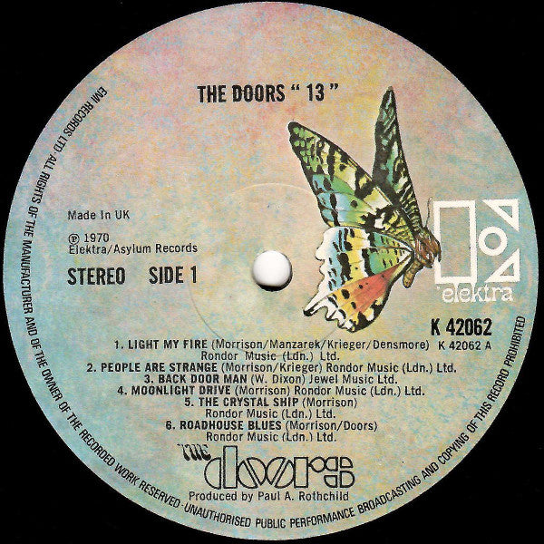 The Doors – 13 - Vinyl LP, Compilation, Reissue, Stereo, UK 1974 (USED VG)