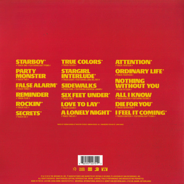 The Weeknd – Starboy - 2 x Vinyl LP, Album, Red Translucent, Europe 2017 (NEW SEALED)