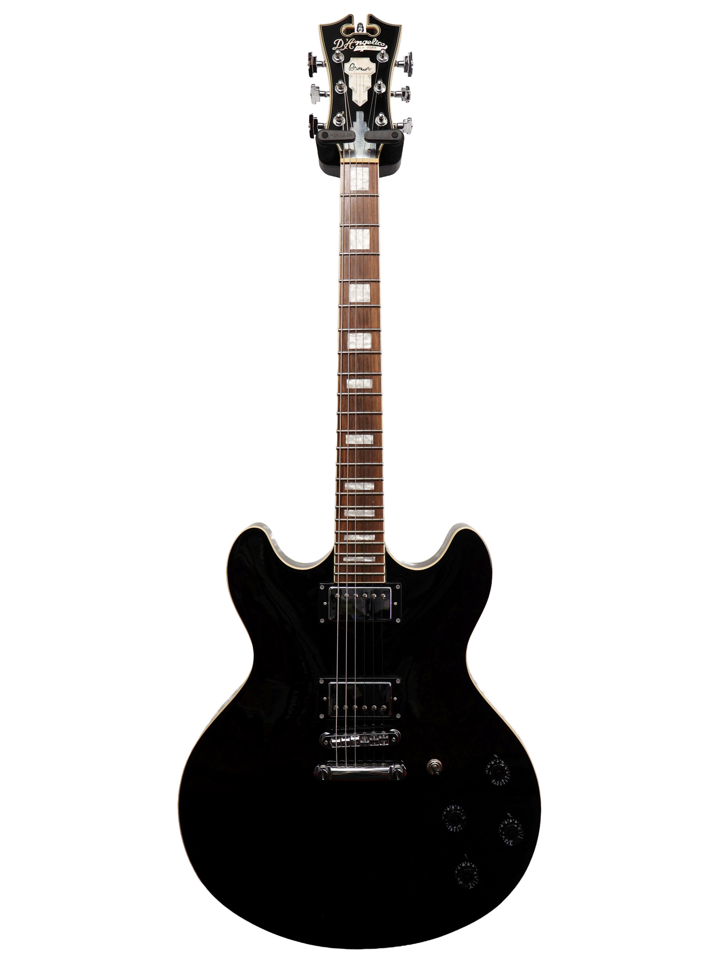 D'Angelico Premier DC Semi-Hollow, Stop-Bar, No F Holes, Black (2017)