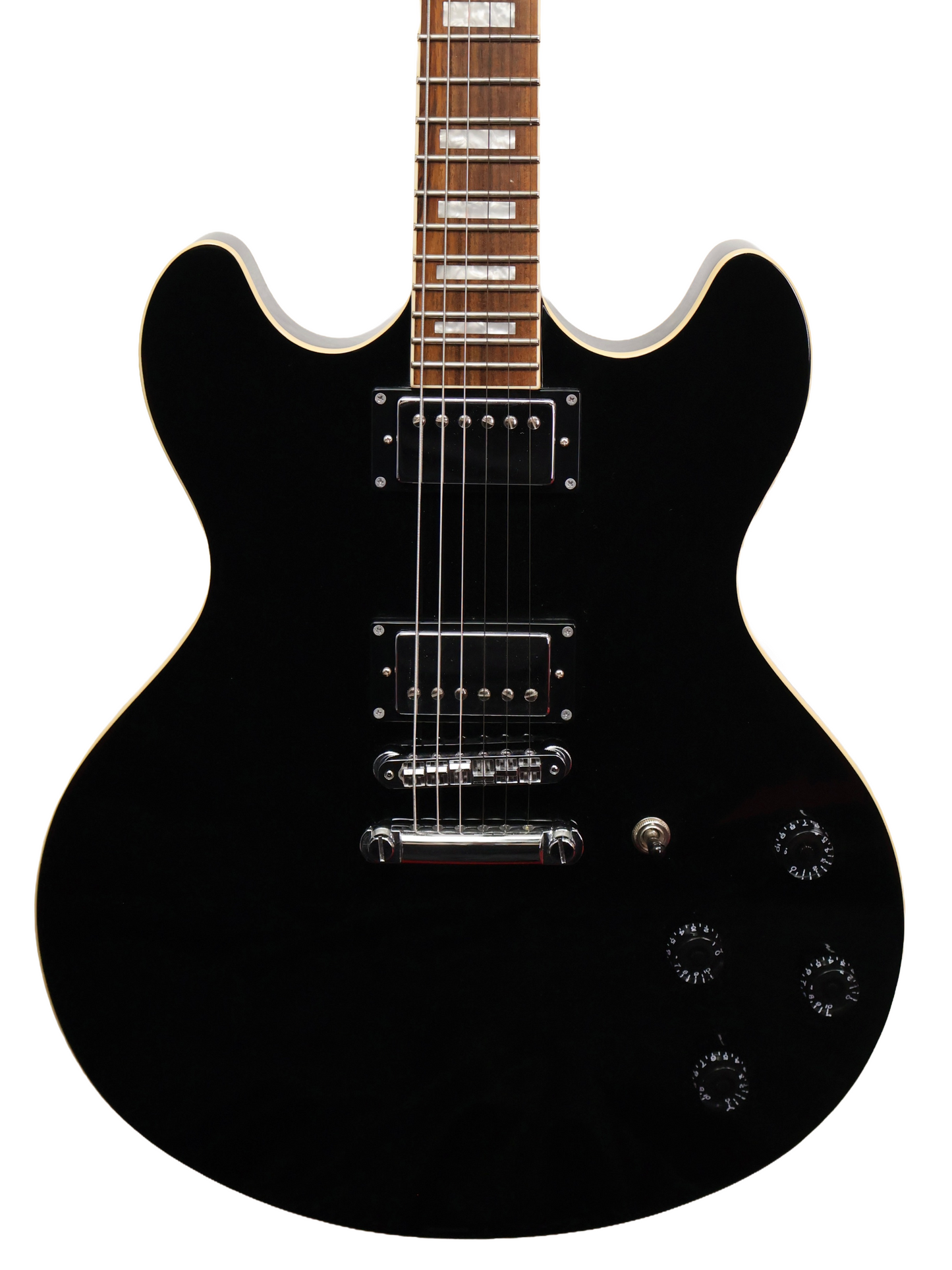 D'Angelico Premier DC Semi-Hollow, Stop-Bar, No F Holes, Black (2017)