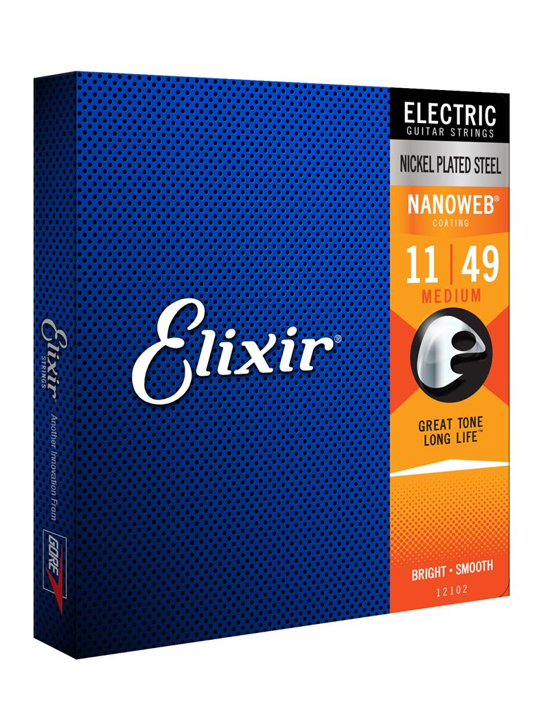 Elixir E12102 Nanoweb Electric Guitar Strings, Medium Set 11-49