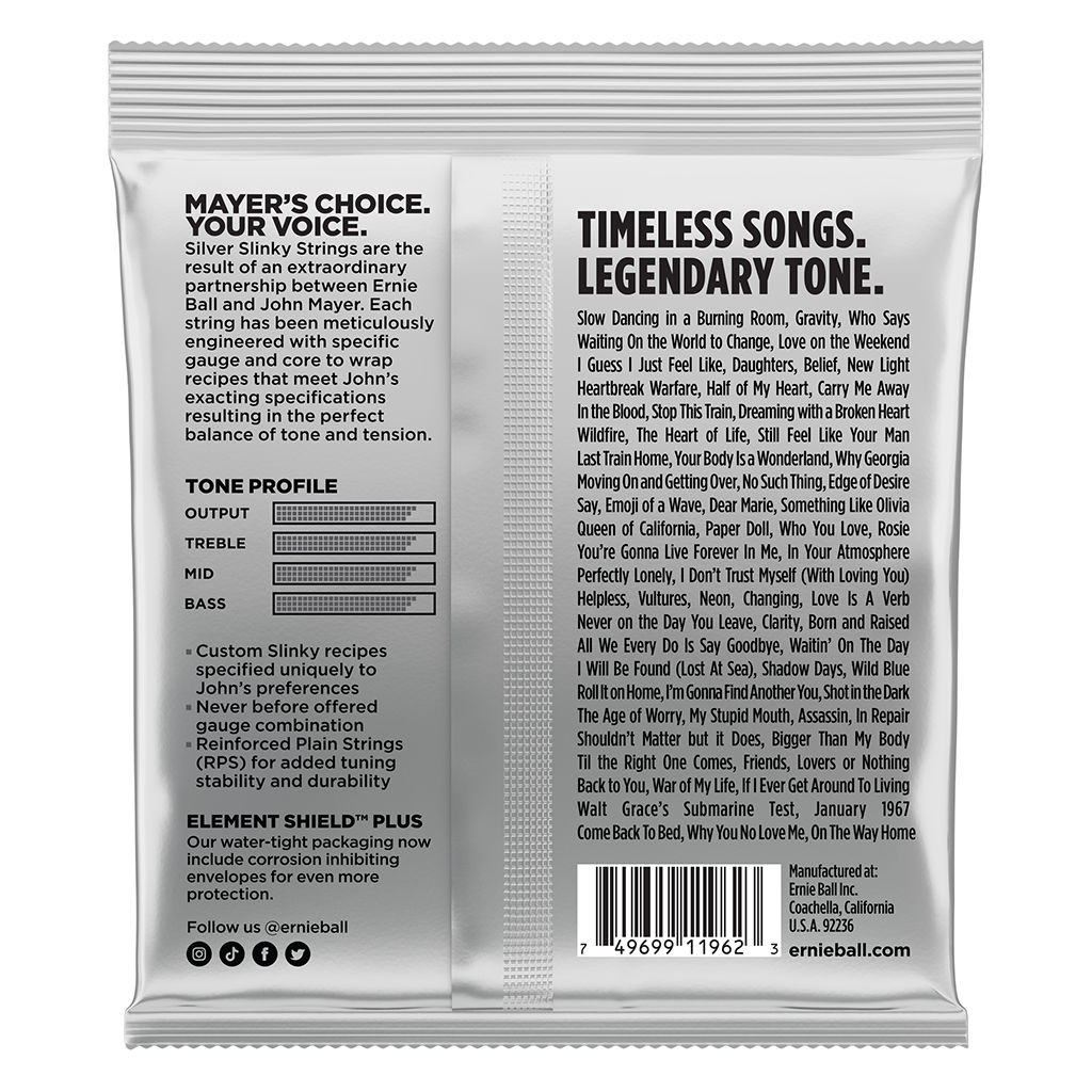 Ernie Ball John Mayer Silver Slinky Guitar Strings, 10.5-47