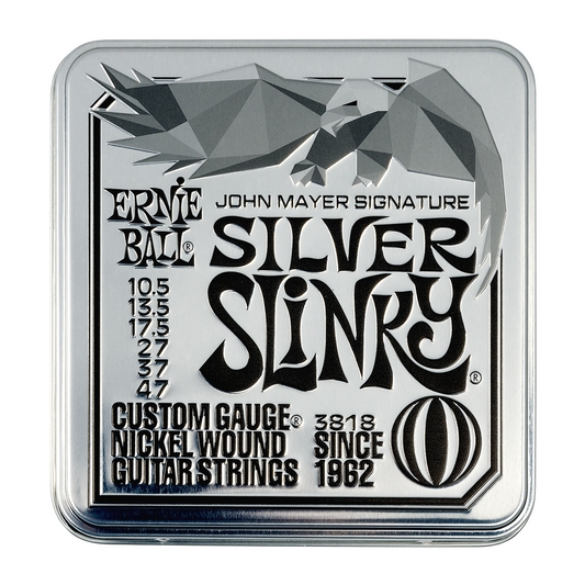 Ernie Ball John Mayer Silver Slinky Guitar Strings 10.5-47, 3-Pack Tin