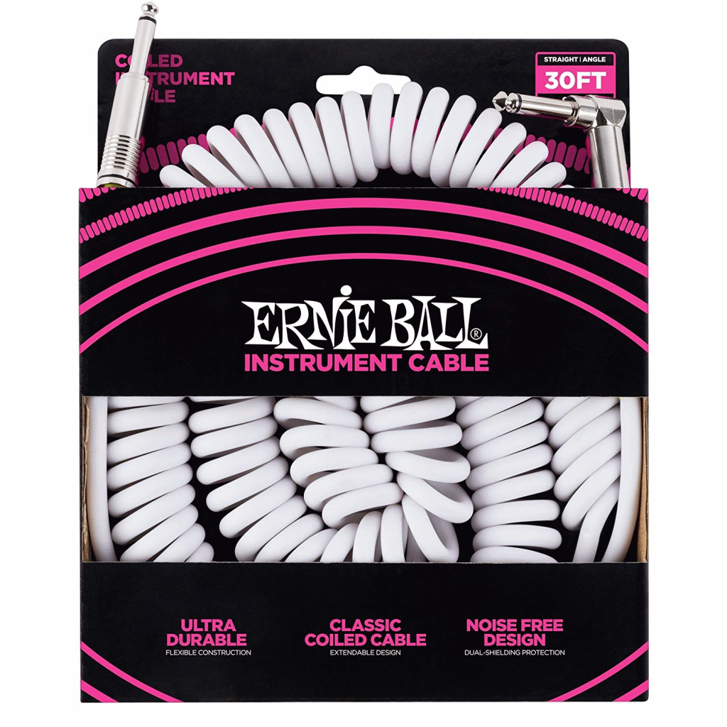 Ernie Ball Coil Instrument Cable Straight/Angle 30ft, White
