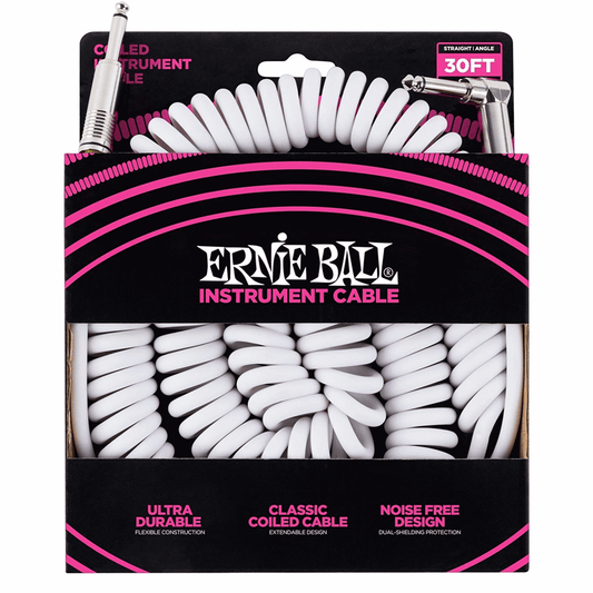 Ernie Ball Coil Instrument Cable Straight/Angle 30ft, White