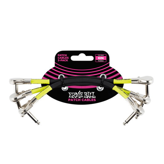 Ernie Ball Pancake Patch Cable 6 Inch, 3-Pack, Black