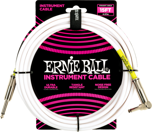 Ernie Ball PVC Instrument Cable Straight/Angle 15ft, White