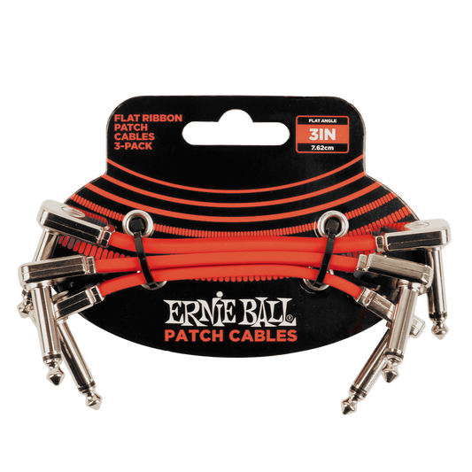 Ernie Ball Flat Ribbon Patch Cable 3 Inch, 3-Pack, Red