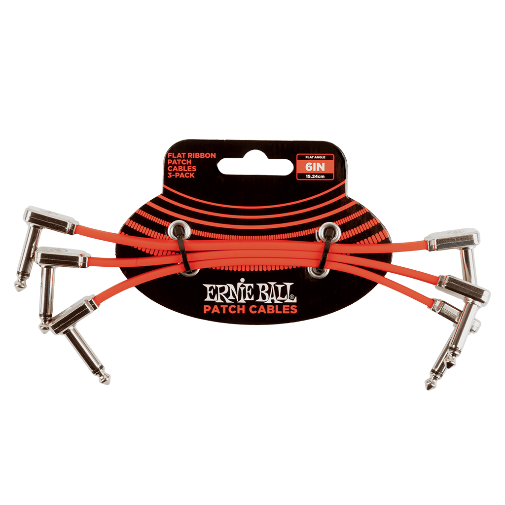 Ernie Ball Flat Ribbon Patch Cable 6 Inch, 3-Pack, Red